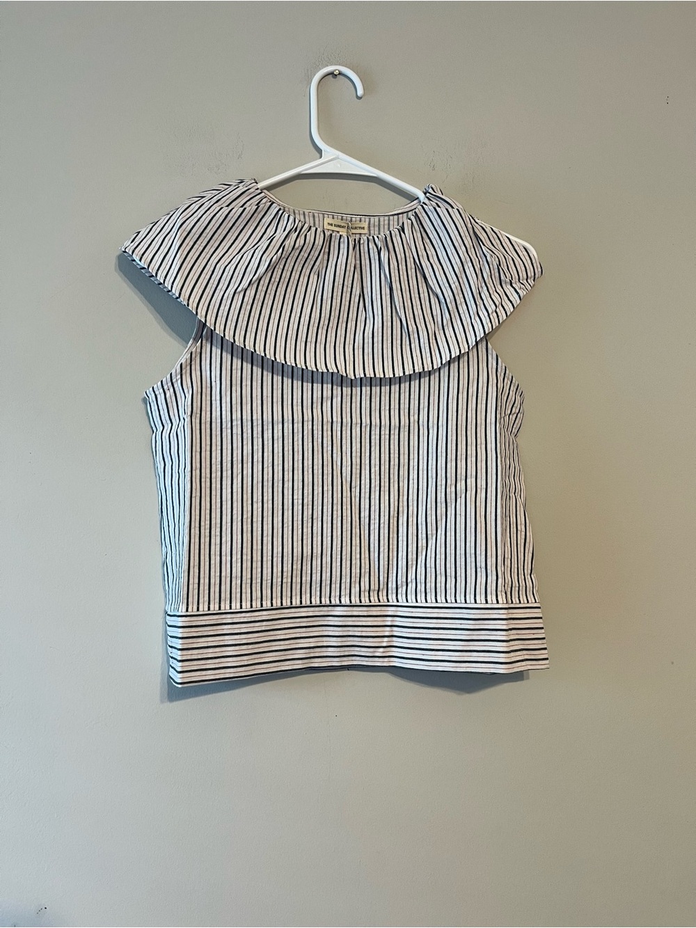 Girls' Striped Ruffle Collar Tank Top - Navy Red & White